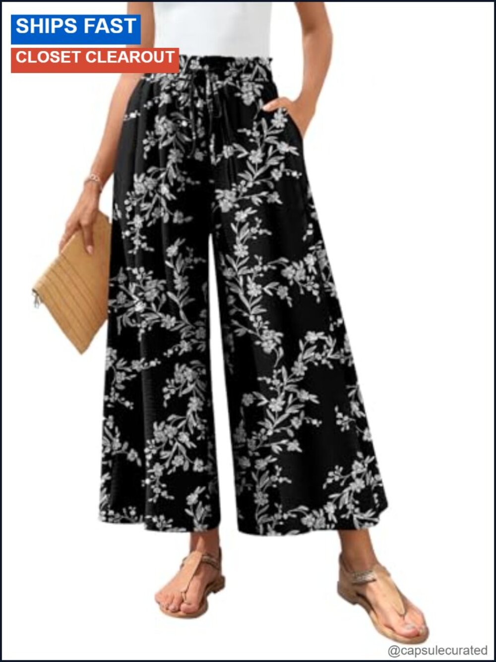 Womens Palazzo Pants Wide Leg Gaucho High Waist Drawstring Business Casual